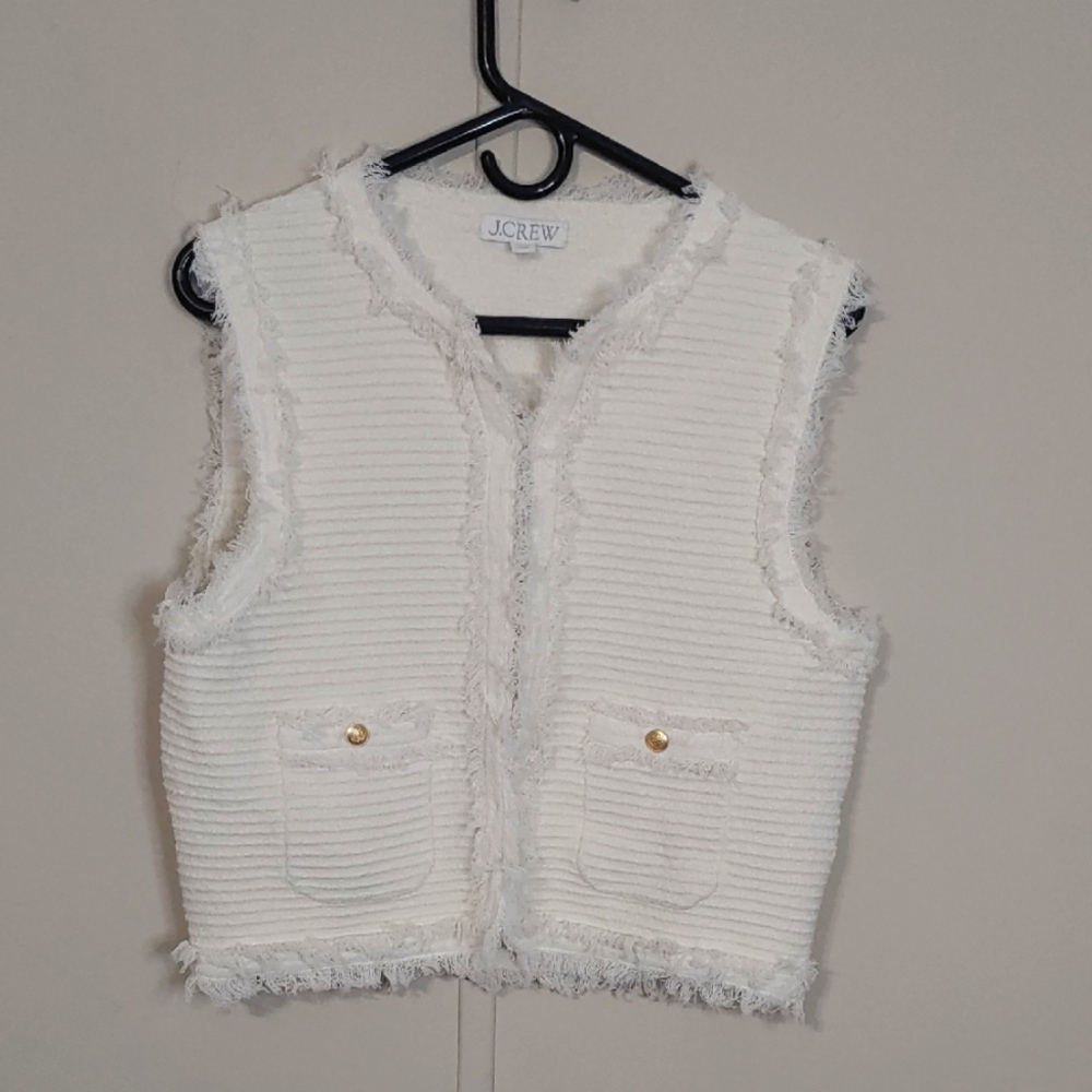 J. Crew Textured Vest Ivory Cropped Sleeveless Women's Size M
